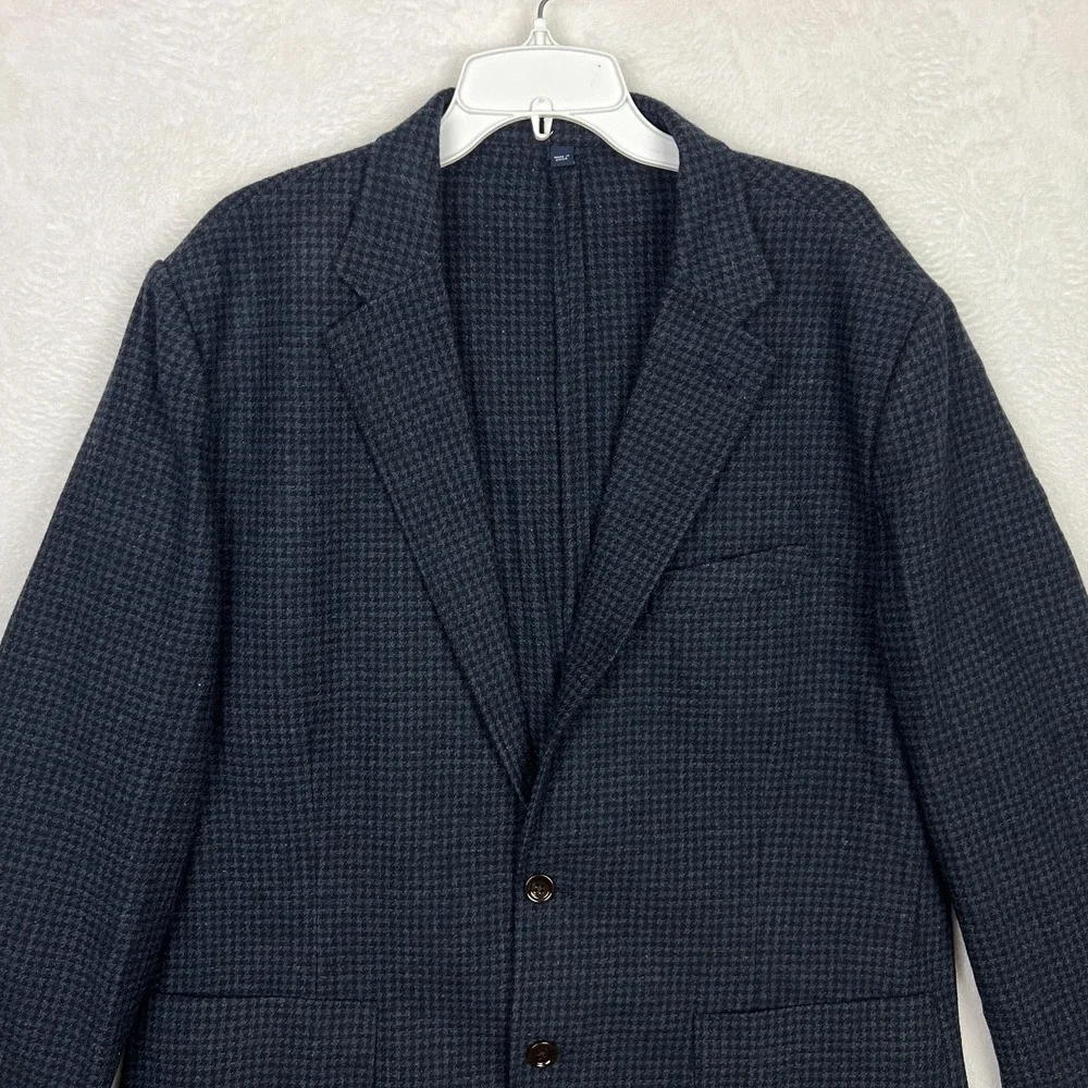 J Crew Thompson Blazer Mens 46 Suit Jacket Blue Houndstooth Unstructured Wool‎